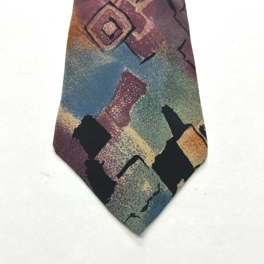 La Fenice 100% Silk‎ Tie Italy Abstract Geometric Pattern Luxury Y2K Vintage